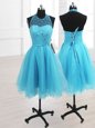 Baby Blue Prom Dresses Prom and Party and For with Ruffles High-neck Sleeveless Lace Up