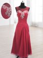 A-line Prom Dresses Wine Red Scoop Chiffon Sleeveless Floor Length Lace Up