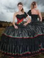 Stunning One Shoulder With Train Ball Gowns Sleeveless Black 15 Quinceanera Dress Sweep Train Lace Up
