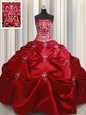 Super Floor Length Wine Red Quinceanera Gown Taffeta Sleeveless Beading and Appliques and Embroidery