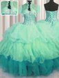 Visible Boning Bling-bling Multi-color Sleeveless Floor Length Beading and Ruffled Layers Lace Up Quince Ball Gowns