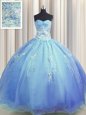 Zipper Up Floor Length Zipper Sweet 16 Quinceanera Dress Blue and In for Military Ball and Sweet 16 and Quinceanera with Beading and Appliques