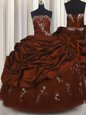 Embroidery Burgundy Ball Gowns Strapless Sleeveless Taffeta Floor Length Lace Up Beading and Appliques and Pick Ups Ball Gown Prom Dress