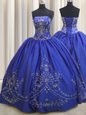 High Quality Embroidery Floor Length Ball Gowns Sleeveless Royal Blue Quince Ball Gowns Lace Up
