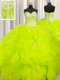 Affordable Visible Boning Beaded Bodice Yellow Quinceanera Dresses Military Ball and Sweet 16 and Quinceanera and For with Beading and Ruffles Sweetheart Sleeveless Lace Up