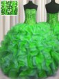Most Popular Visible Boning Bling-bling Strapless Sleeveless Lace Up Quinceanera Dresses Multi-color Organza