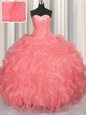 Watermelon Red Lace Up Sweetheart Beading and Ruffles Quinceanera Dresses Organza Sleeveless