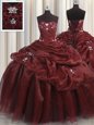 Pick Ups Burgundy Sleeveless Organza Lace Up Sweet 16 Dress for Military Ball and Sweet 16 and Quinceanera
