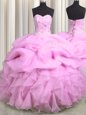 Noble See Through Scoop Sleeveless Organza Quinceanera Dress Beading and Ruffles and Pick Ups Lace Up