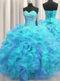 Unique Visible Boning Royal Blue Lace Up Sweetheart Beading and Ruffles and Sequins Sweet 16 Dresses Tulle Sleeveless
