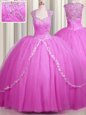 Noble See Through Sweetheart Cap Sleeves Tulle Sweet 16 Quinceanera Dress Beading and Appliques Brush Train Zipper