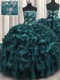 Most Popular Floor Length Lace Up Sweet 16 Dress Navy Blue and In for Military Ball and Sweet 16 and Quinceanera with Appliques and Ruffles and Ruffled Layers