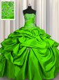 Glittering Strapless Sleeveless Taffeta Quinceanera Gown Beading and Pick Ups Lace Up