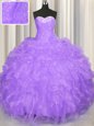 Super Lavender Lace Up Quinceanera Dress Beading and Ruffles Sleeveless Floor Length