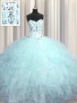 Suitable Visible Boning Light Blue Lace Up Quinceanera Dresses Beading and Appliques and Ruffles Sleeveless Floor Length