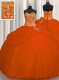 Hot Selling Ball Gowns Sweet 16 Dresses Orange Red Sweetheart Tulle Sleeveless Floor Length Lace Up