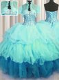 Eye-catching Visible Boning Bling-bling Multi-color Vestidos de Quinceanera Military Ball and Sweet 16 and Quinceanera and For with Beading and Ruffled Layers Sweetheart Sleeveless Lace Up