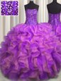 Luxury Three Piece Multi-color Lace Up Quinceanera Gown Beading and Ruffles Sleeveless