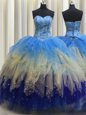 Beauteous Bling-bling Visible Boning Multi-color Sweetheart Lace Up Beading and Ruffles and Ruffled Layers and Sequins 15th Birthday Dress Sleeveless