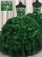 Vintage Dark Green Sleeveless Appliques and Ruffles and Ruffled Layers Floor Length 15 Quinceanera Dress