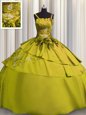 Glorious Olive Green Lace Up 15th Birthday Dress Beading and Embroidery Sleeveless Floor Length