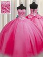 Sweetheart Sleeveless Tulle Quinceanera Gowns Beading Brush Train Lace Up
