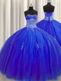 Puffy Skirt Royal Blue Tulle Lace Up Sweetheart Sleeveless Floor Length Vestidos de Quinceanera Beading and Appliques