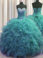 Flirting Beaded Bust Sweetheart Sleeveless Organza Quince Ball Gowns Beading and Ruffles Lace Up