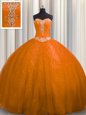 Court Train Sequined Rust Red Sleeveless With Train Beading and Appliques Lace Up 15th Birthday Dress
