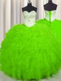 Tulle Lace Up Sweetheart Sleeveless Floor Length Sweet 16 Quinceanera Dress Beading and Ruffles