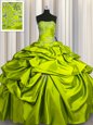 Fabulous Sleeveless Floor Length Beading and Pick Ups Lace Up 15 Quinceanera Dress with Olive Green