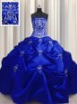 Simple Embroidery Royal Blue Sleeveless Taffeta Lace Up Sweet 16 Quinceanera Dress for Military Ball and Sweet 16 and Quinceanera