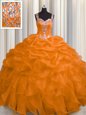 Sweet See Through Zipper Up Floor Length Ball Gowns Sleeveless Orange Ball Gown Prom Dress Zipper
