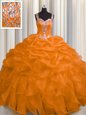 Sweet See Through Zipper Up Floor Length Ball Gowns Sleeveless Orange Ball Gown Prom Dress Zipper