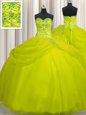 Really Puffy Yellow Green Lace Up Sweetheart Beading Quinceanera Gown Tulle Sleeveless