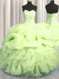 Enchanting Pick Ups Visible Boning Floor Length Ball Gowns Sleeveless Yellow Green Sweet 16 Dress Lace Up