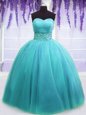 Comfortable Blue Sleeveless Belt Floor Length Quinceanera Gown
