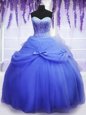 Superior Blue Tulle Lace Up Sweetheart Sleeveless Floor Length Sweet 16 Quinceanera Dress Beading and Bowknot