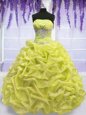 Vintage Yellow Green Strapless Lace Up Beading Quince Ball Gowns Sleeveless