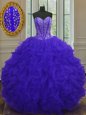 Blue Quinceanera Gowns Military Ball and Sweet 16 and Quinceanera and For with Beading and Ruffles Sweetheart Sleeveless Zipper