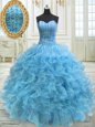 Attractive Organza Sweetheart Sleeveless Lace Up Beading and Ruffles Sweet 16 Dress in Baby Blue