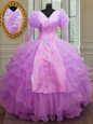Lilac V-neck Zipper Ruffled Layers Quinceanera Dresses Long Sleeves
