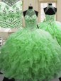 Eye-catching Halter Top Tulle Lace Up Sweet 16 Quinceanera Dress Sleeveless Floor Length Beading and Ruffles