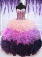 High Class Organza Sweetheart Sleeveless Lace Up Beading and Ruffles and Ruffled Layers Quinceanera Gown in Multi-color