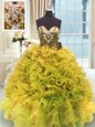 Glorious Gold Sweet 16 Dresses Military Ball and Sweet 16 and Quinceanera and For with Beading and Bowknot Sweetheart Sleeveless Lace Up