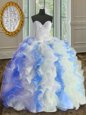 Low Price Floor Length White and Blue Sweet 16 Quinceanera Dress Sweetheart Sleeveless Lace Up