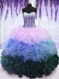 Customized Multi-color Ball Gowns Beading and Ruffles and Ruffled Layers 15th Birthday Dress Lace Up Organza Sleeveless Floor Length
