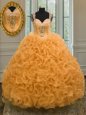 Orange Sleeveless Beading and Ruffles Floor Length Quinceanera Gown