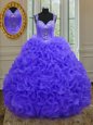Perfect Purple Ball Gowns Organza Straps Sleeveless Beading and Ruffles Floor Length Zipper Quinceanera Dress