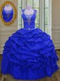 Straps Pick Ups Floor Length Ball Gowns Sleeveless Royal Blue Vestidos de Quinceanera Lace Up